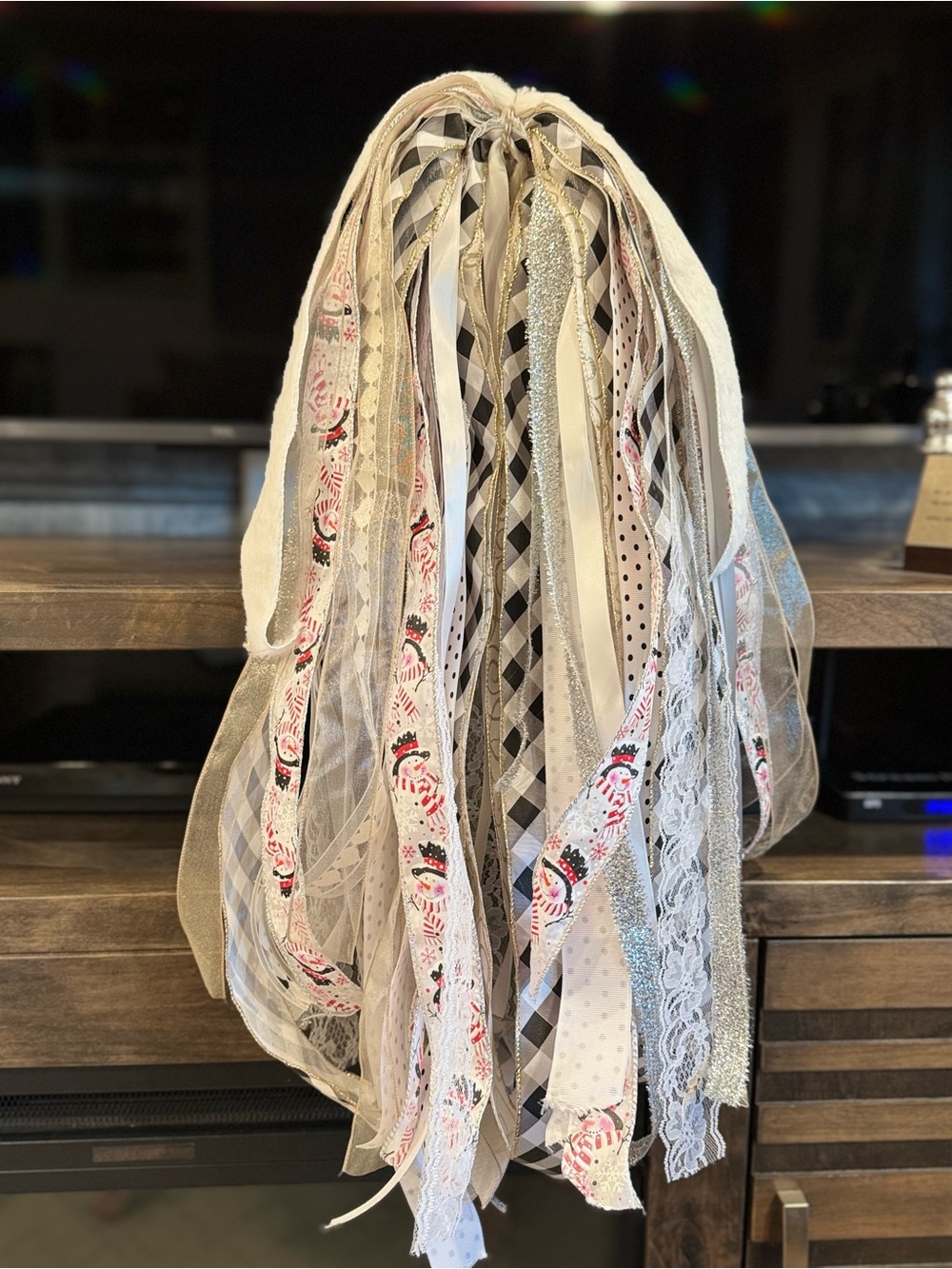 Winter Handcrafted Neutral Ribbon Tassel Home Accent - Cream, White & Black